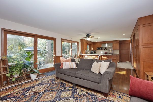 Interior, Kitchen, Living room, Recessed Lighting, Stainless Steel Appliances, Wood Texture Flooring