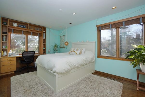 Bedroom, Home Office, Interior, Recessed Lighting, Wood Texture Flooring