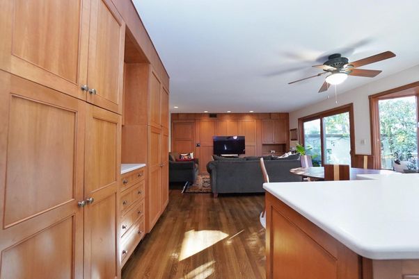 Dining room, Interior, Kitchen, Living room, Recessed Lighting, Wood Texture Flooring