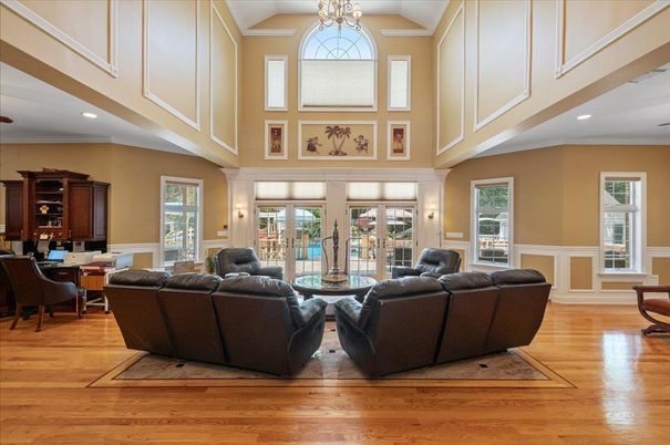 Chandelier, Dining room, Interior, Living room, Recessed Lighting, Wood Texture Flooring