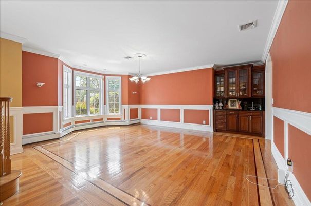 Empty room, Interior, Pendant Lights, Wood Texture Flooring