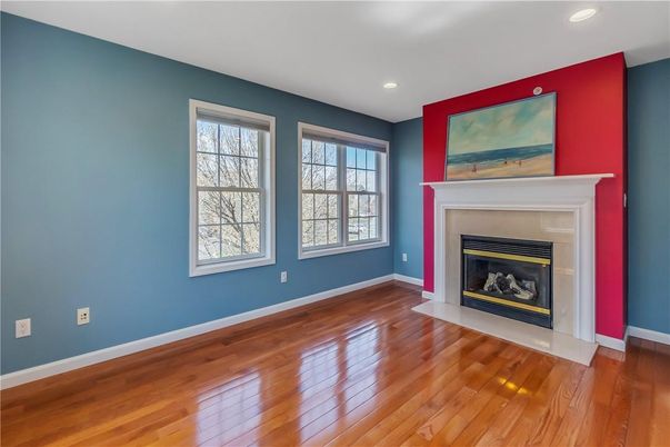 Empty room, Fireplace, Interior, Recessed Lighting, Wood Texture Flooring