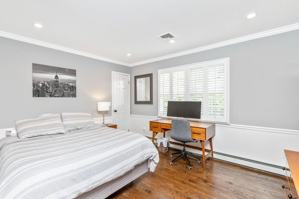 Bedroom, Home Office, Interior, Recessed Lighting, Wood Texture Flooring