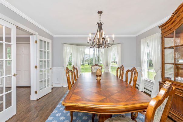 Chandelier, Dining room, Interior, Wood Texture Flooring