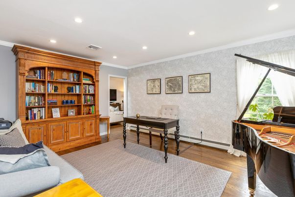 Home Office, Interior, Recessed Lighting, Wood Texture Flooring