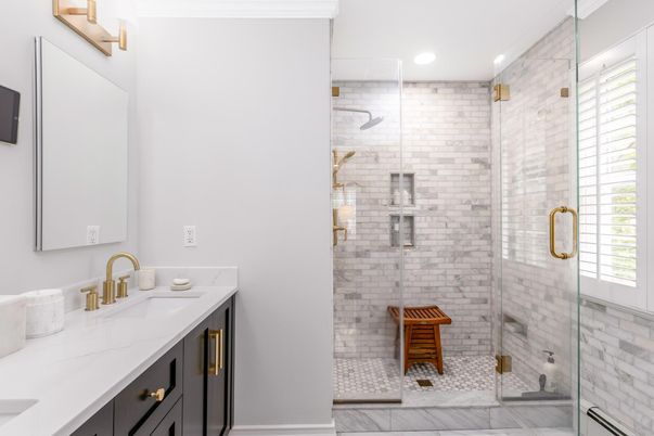 Bathroom, Glass Shower, Interior, Marble, Recessed Lighting