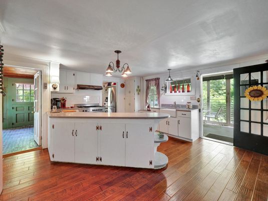 Interior, Kitchen, Pendant Lights, Stainless Steel Appliances, Wood Texture Flooring
