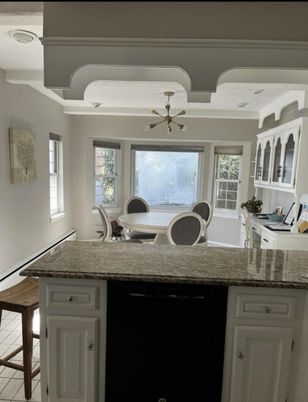 Dining room, Interior, Pendant Lights, Wood Texture Flooring