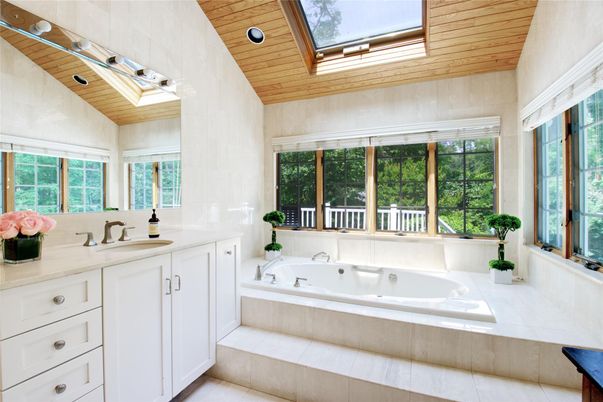 Bathroom, Interior, Recessed Lighting, Wooden Ceilings