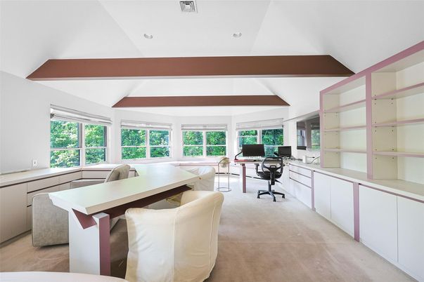 Home Office, Interior, Recessed Lighting, Wooden Beams