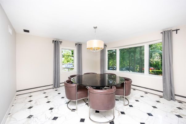Dining room, Interior, Marble, Pendant Lights