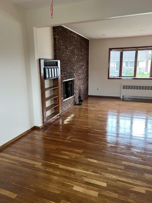 Empty room, Fireplace, Interior, Stone Walls, Wood Texture Flooring