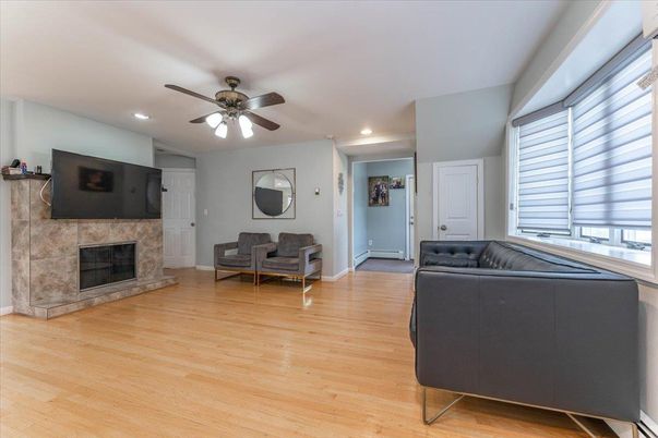 Fireplace, Interior, Recessed Lighting, Wood Texture Flooring