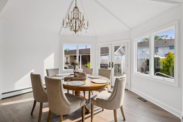 Chandelier, Dining room, Interior, Wood Texture Flooring