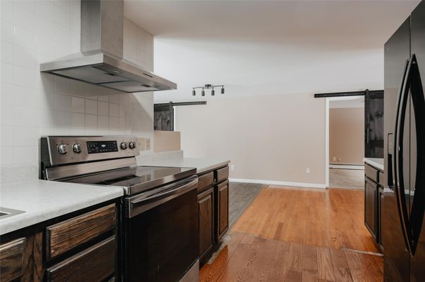 Interior, Kitchen, Stainless Steel Appliances, Wood Texture Flooring