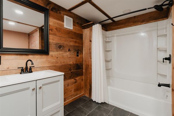 Bathroom, Interior, Recessed Lighting, Wooden Walls