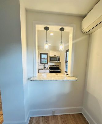 Interior, Kitchen, Pendant Lights, Stainless Steel Appliances, Wood Texture Flooring