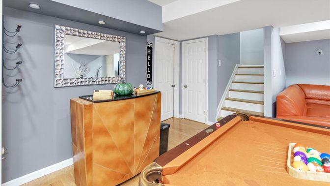 Game Room, Interior, Recessed Lighting, Wood Texture Flooring