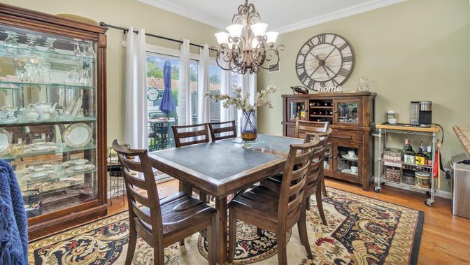 Chandelier, Dining room, Interior, Wood Texture Flooring