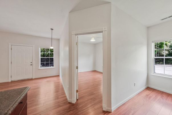Empty room, Interior, Pendant Lights, Wood Texture Flooring
