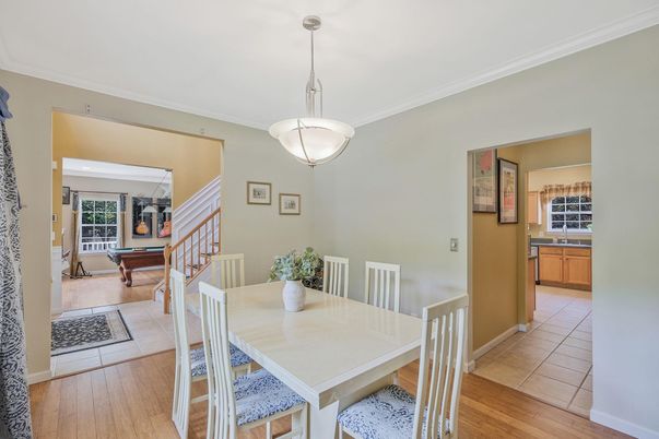 Dining room, Interior, Pendant Lights, Wood Texture Flooring