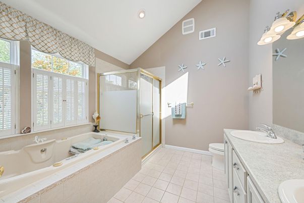 Bathroom, Dual Sink Vanities, Glass Shower, Interior, Recessed Lighting