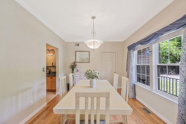 Dining room, Interior, Pendant Lights, Wood Texture Flooring