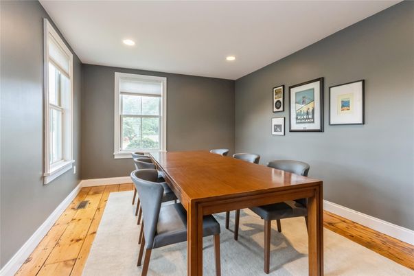 Dining room, Interior, Recessed Lighting, Wood Texture Flooring