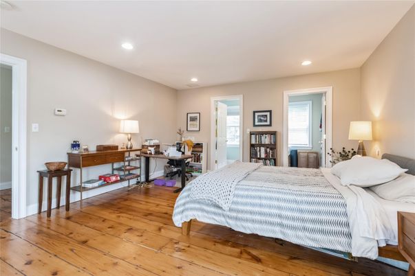 Bedroom, Home Office, Interior, Recessed Lighting, Wood Texture Flooring
