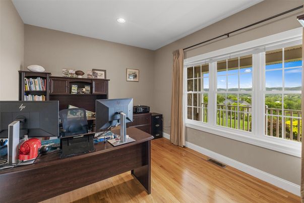 Home Office, Interior, Recessed Lighting, Wood Texture Flooring
