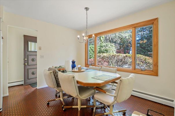 Dining room, Interior, Pendant Lights, Wood Texture Flooring