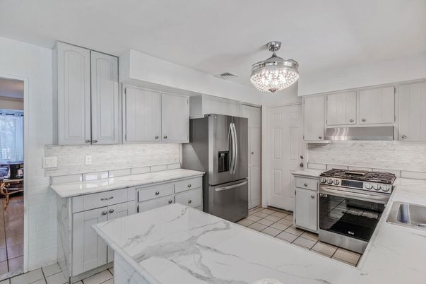 Chandelier, Interior, Kitchen, Stainless Steel Appliances