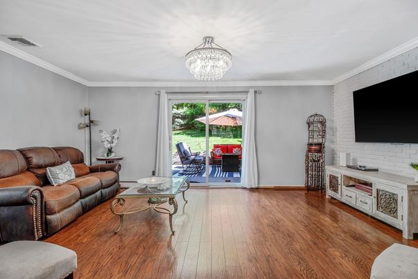 Chandelier, Interior, Living room, Wood Texture Flooring