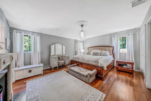 Bedroom, Chandelier, Interior, Wood Texture Flooring
