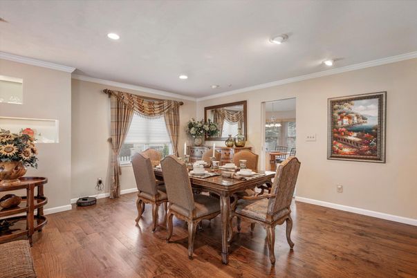 Dining room, Interior, Recessed Lighting, Wood Texture Flooring