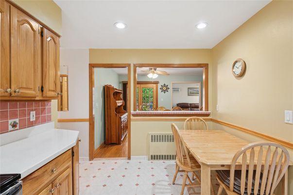 Dining room, Interior, Kitchen, Recessed Lighting, Wood Texture Flooring