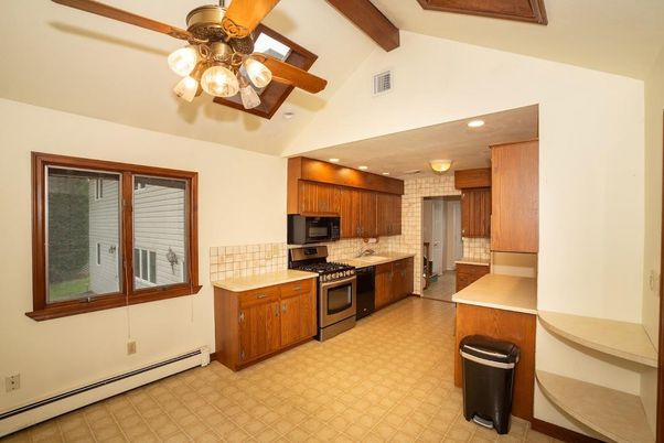 Interior, Kitchen, Recessed Lighting, Stainless Steel Appliances, Wooden Beams