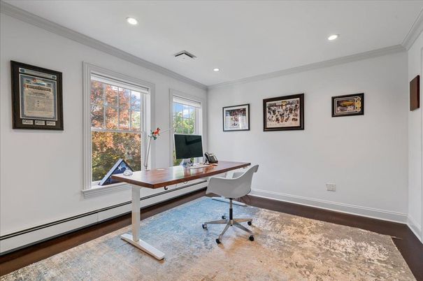 Home Office, Interior, Recessed Lighting, Wood Texture Flooring
