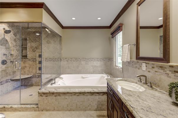 Bathroom, Glass Shower, Interior, Recessed Lighting
