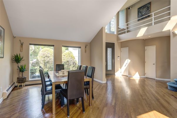 Dining room, Interior, Recessed Lighting, Wood Texture Flooring