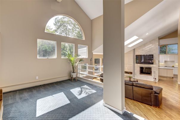 Fireplace, Interior, Recessed Lighting, Wood Texture Flooring