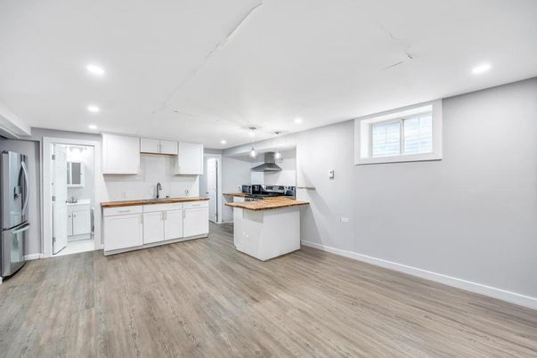 Interior, Kitchen, Pendant Lights, Recessed Lighting, Wood Texture Flooring