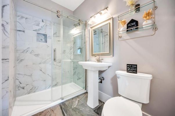 Bathroom, Glass Shower, Interior, Marble Walls