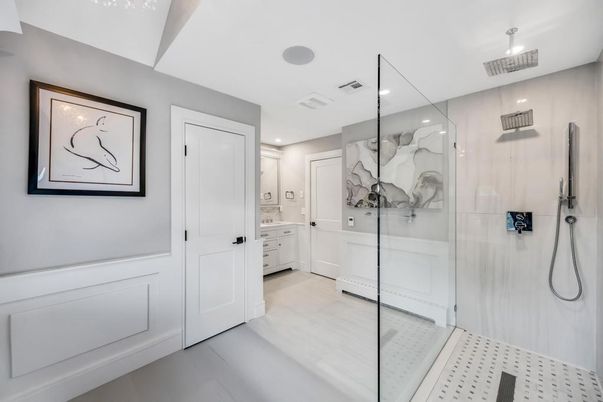 Bathroom, Glass Shower, Interior, Recessed Lighting