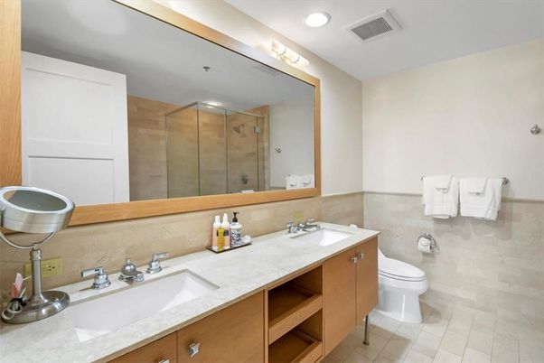 Bathroom, Dual Sink Vanities, Glass Shower, Interior, Recessed Lighting