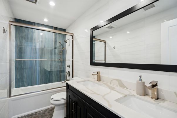 Bathroom, Dual Sink Vanities, Glass Shower, Interior, Recessed Lighting