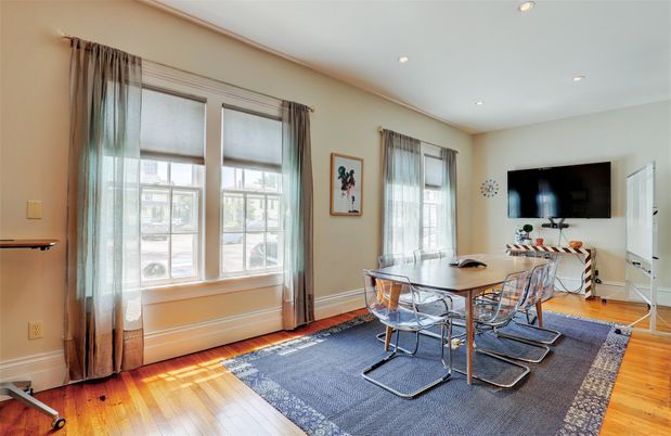 Dining room, Interior, Recessed Lighting, Wood Texture Flooring