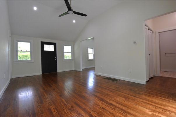 Empty room, Interior, Recessed Lighting, Wood Texture Flooring