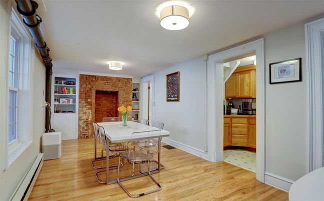 Dining room, Interior, Stone Walls, Wood Texture Flooring