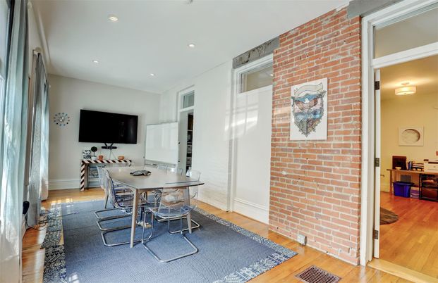 Dining room, Interior, Recessed Lighting, Stone Walls, Wood Texture Flooring